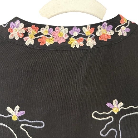 Vintage Embroidered Artsy Kimono Style Floral Black Button Down Jacket size XL - Picture 7 of 10